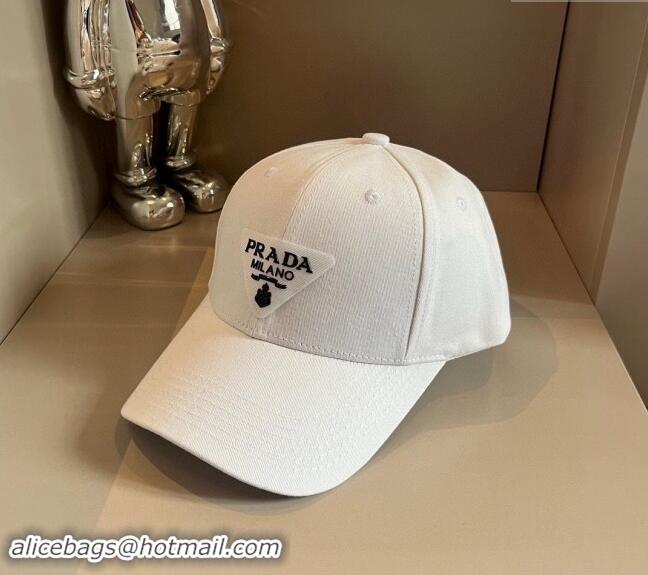 Good Quality Prada Canvas Baseball Hat 0514 White 2024