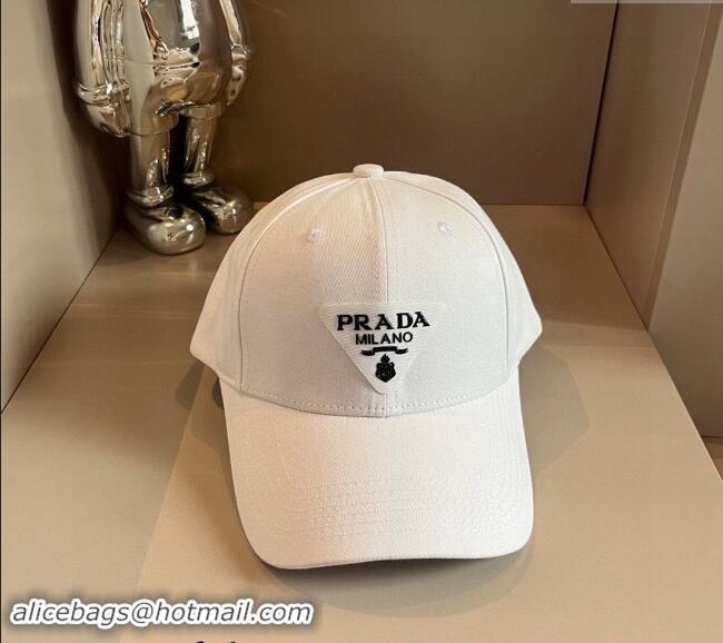 Good Quality Prada Canvas Baseball Hat 0514 White 2024