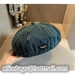 New Fashion Prada Blue Denim Beret Hat 0822 2024