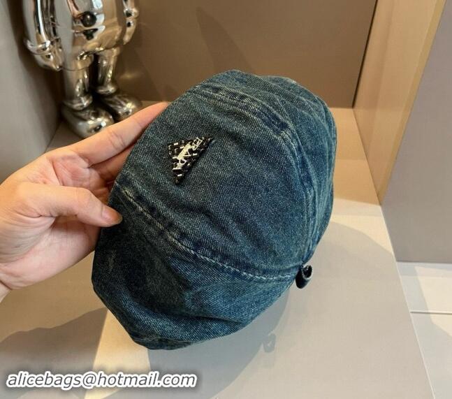 New Fashion Prada Blue Denim Beret Hat 0822 2024