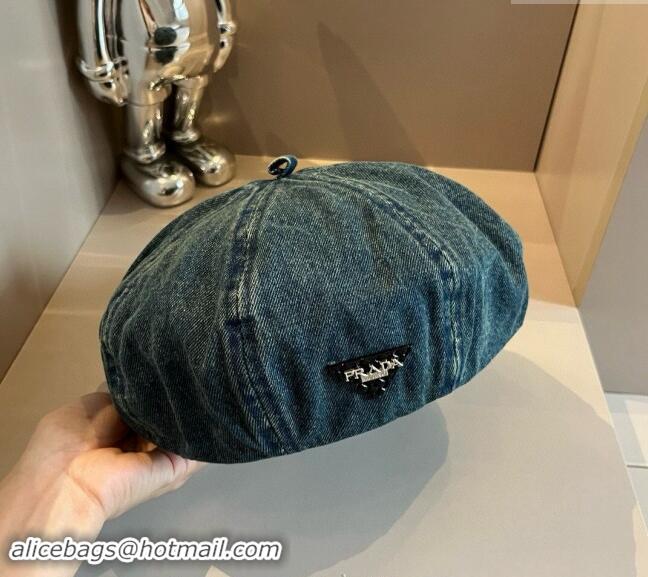 New Fashion Prada Blue Denim Beret Hat 0822 2024