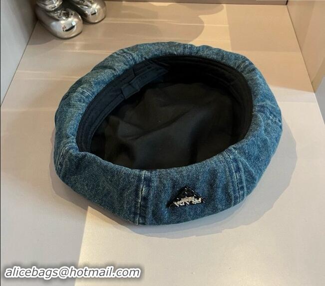 New Fashion Prada Blue Denim Beret Hat 0822 2024