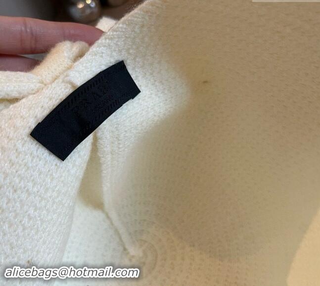 Top Quality Prada Knit Bucket Hat with Logo and Bow 1019015 White 2024