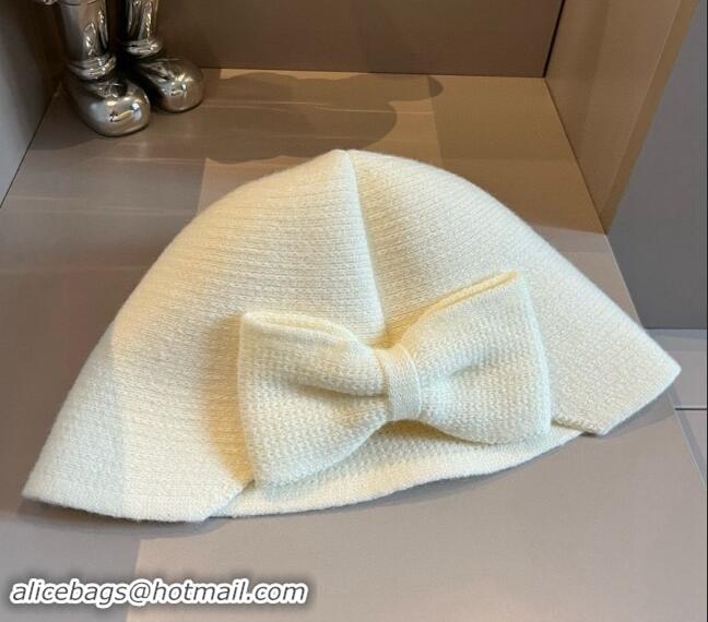 Top Quality Prada Knit Bucket Hat with Logo and Bow 1019015 White 2024