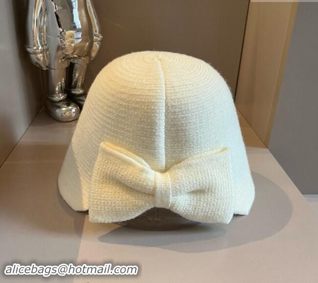 Top Quality Prada Knit Bucket Hat with Logo and Bow 1019015 White 2024