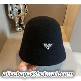 Most Popular Prada Knit Bucket Hat with Logo and Bow 1019015 Black 2024