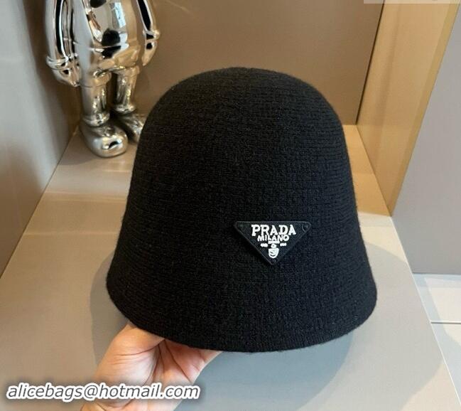 Most Popular Prada Knit Bucket Hat with Logo and Bow 1019015 Black 2024