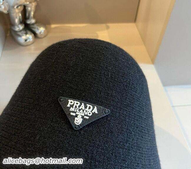 Most Popular Prada Knit Bucket Hat with Logo and Bow 1019015 Black 2024