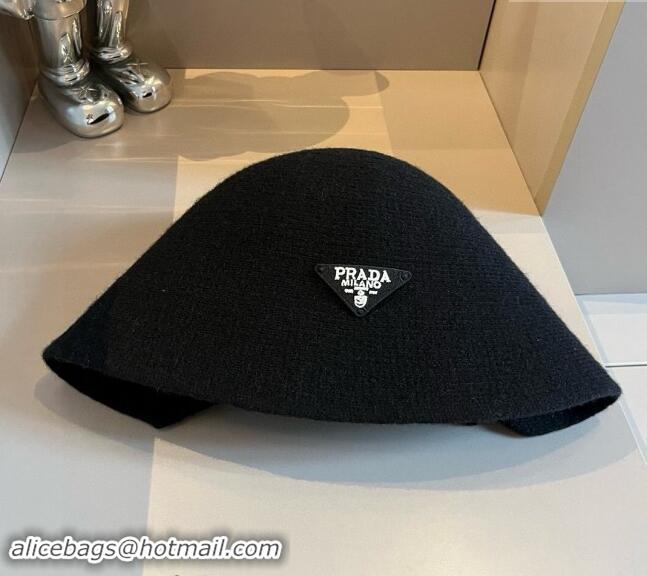 Most Popular Prada Knit Bucket Hat with Logo and Bow 1019015 Black 2024