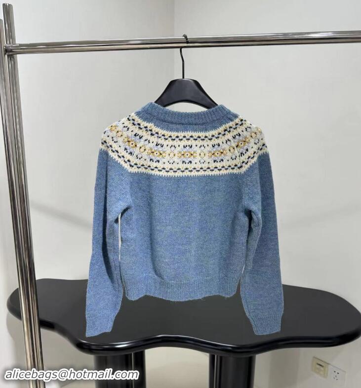 Discount Celine Cardigan In Triomphe Fair Isle Wool CE8945 Blue