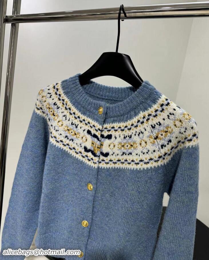 Discount Celine Cardigan In Triomphe Fair Isle Wool CE8945 Blue