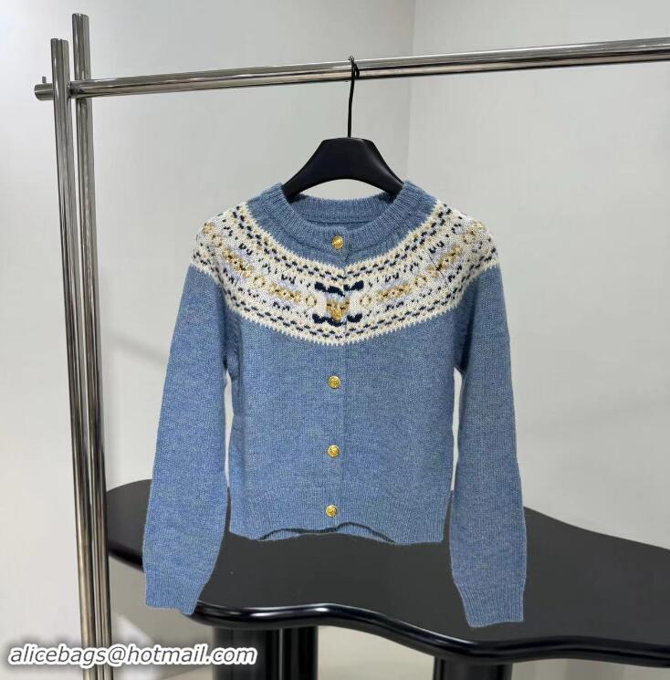 Discount Celine Cardigan In Triomphe Fair Isle Wool CE8945 Blue