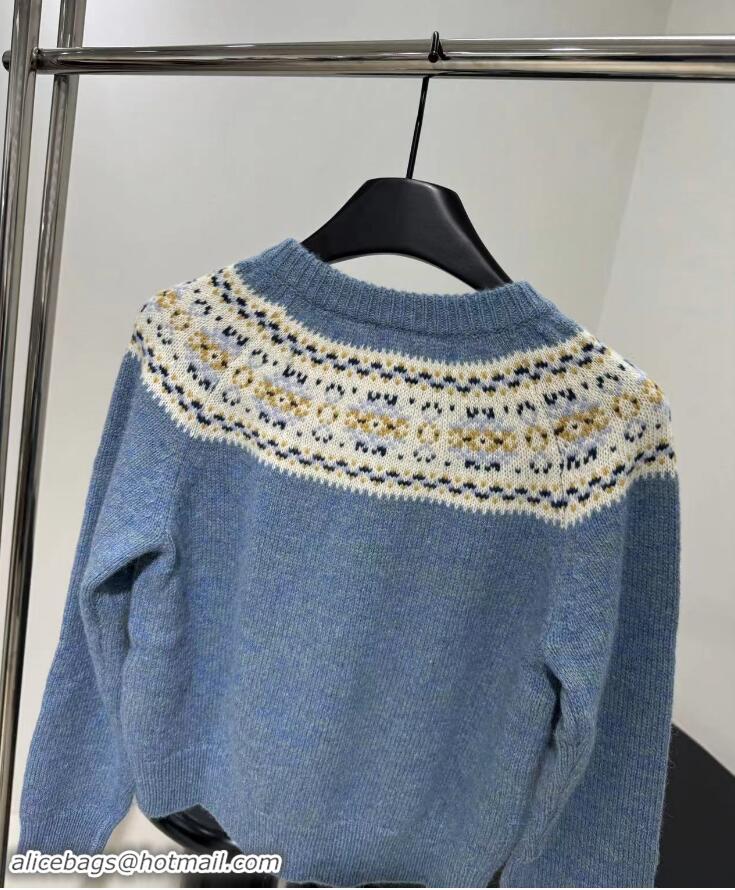 Discount Celine Cardigan In Triomphe Fair Isle Wool CE8945 Blue