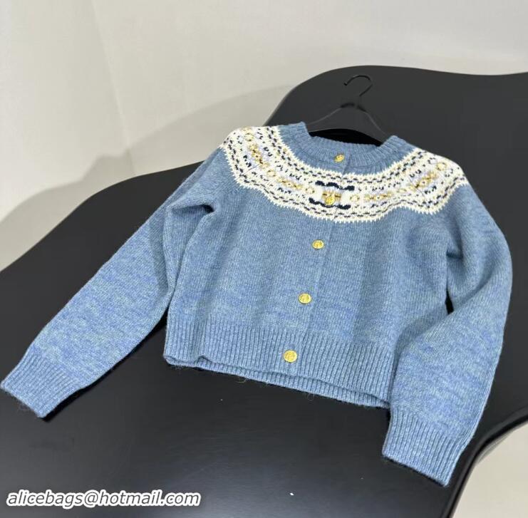 Discount Celine Cardigan In Triomphe Fair Isle Wool CE8945 Blue