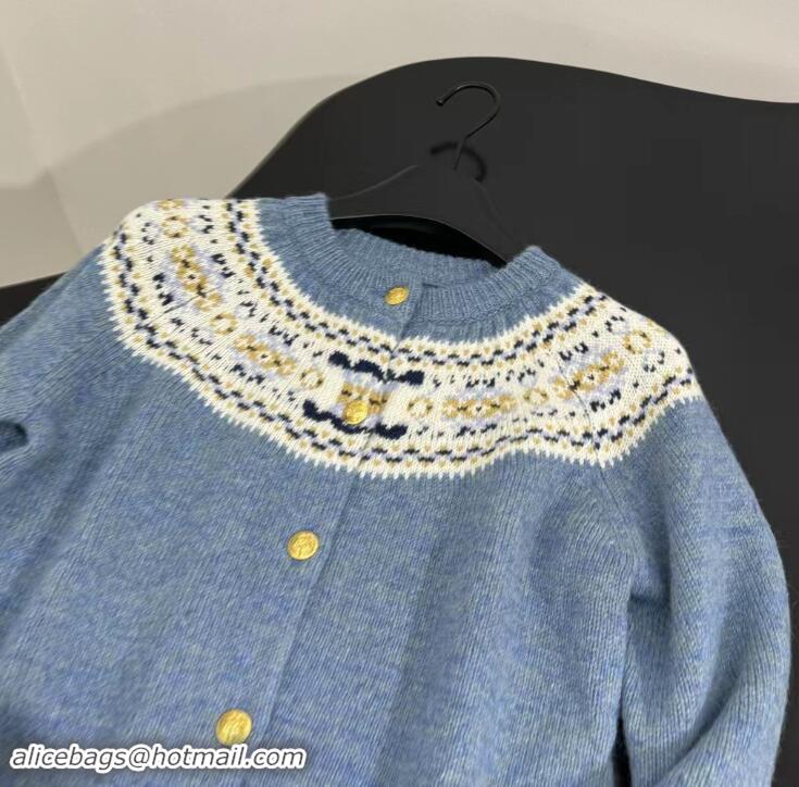 Discount Celine Cardigan In Triomphe Fair Isle Wool CE8945 Blue