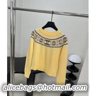 ​Well Crafted Celine Crew Neck Sweater In Triomphe Fair Isle Wool CE8946 Yellow