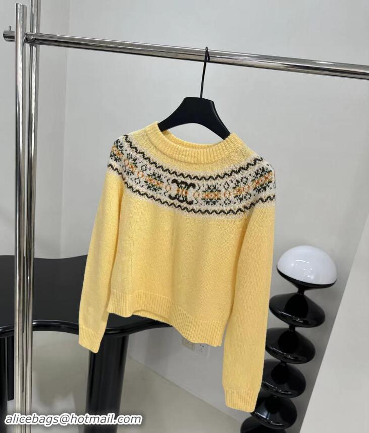 ​Well Crafted Celine Crew Neck Sweater In Triomphe Fair Isle Wool CE8946 Yellow