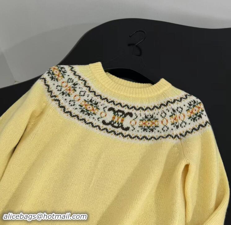 ​Well Crafted Celine Crew Neck Sweater In Triomphe Fair Isle Wool CE8946 Yellow