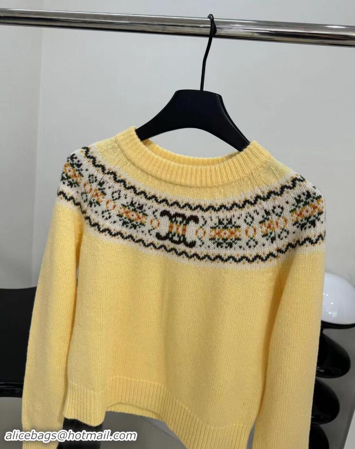 ​Well Crafted Celine Crew Neck Sweater In Triomphe Fair Isle Wool CE8946 Yellow