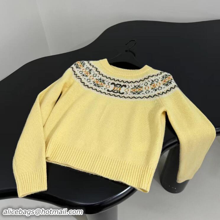 ​Well Crafted Celine Crew Neck Sweater In Triomphe Fair Isle Wool CE8946 Yellow