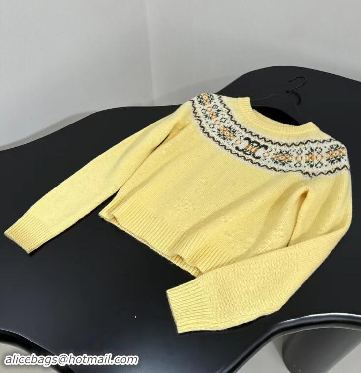 ​Well Crafted Celine Crew Neck Sweater In Triomphe Fair Isle Wool CE8946 Yellow