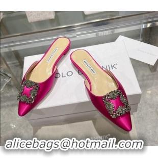 Generous Manolo Blahnik Hangisimu Satin Flat Mules with Strass Buckle Pink 507025