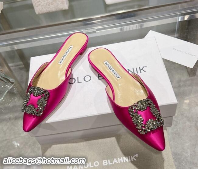 Generous Manolo Blahnik Hangisimu Satin Flat Mules with Strass Buckle Pink 507025