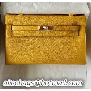 Promotional Hermes Mini Kelly Pochette Bag 22cm in Epsom Leather H022 9D Amber Yellow/Gold 2024 (Full Handmade)