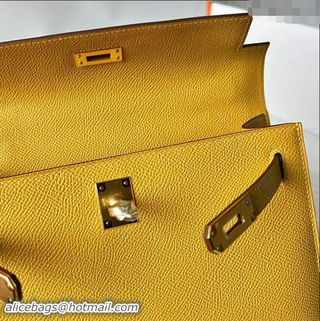 Promotional Hermes Mini Kelly Pochette Bag 22cm in Epsom Leather H022 9D Amber Yellow/Gold 2024 (Full Handmade)