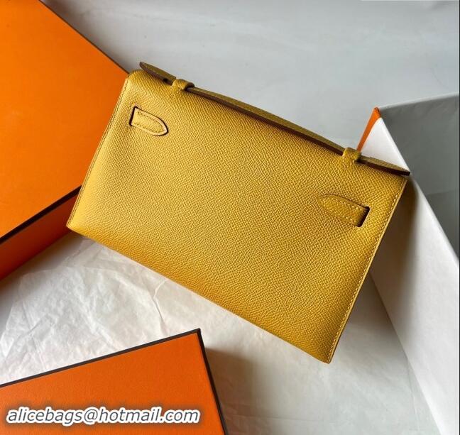 Promotional Hermes Mini Kelly Pochette Bag 22cm in Epsom Leather H022 9D Amber Yellow/Gold 2024 (Full Handmade)