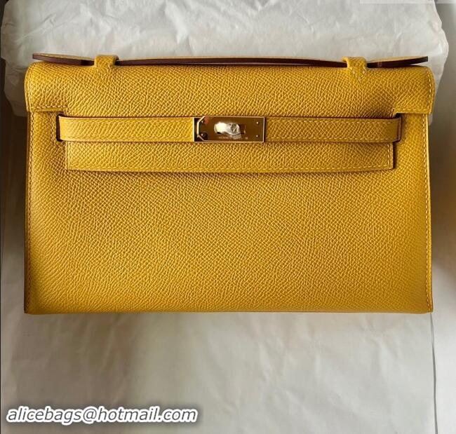 Promotional Hermes Mini Kelly Pochette Bag 22cm in Epsom Leather H022 9D Amber Yellow/Gold 2024 (Full Handmade)