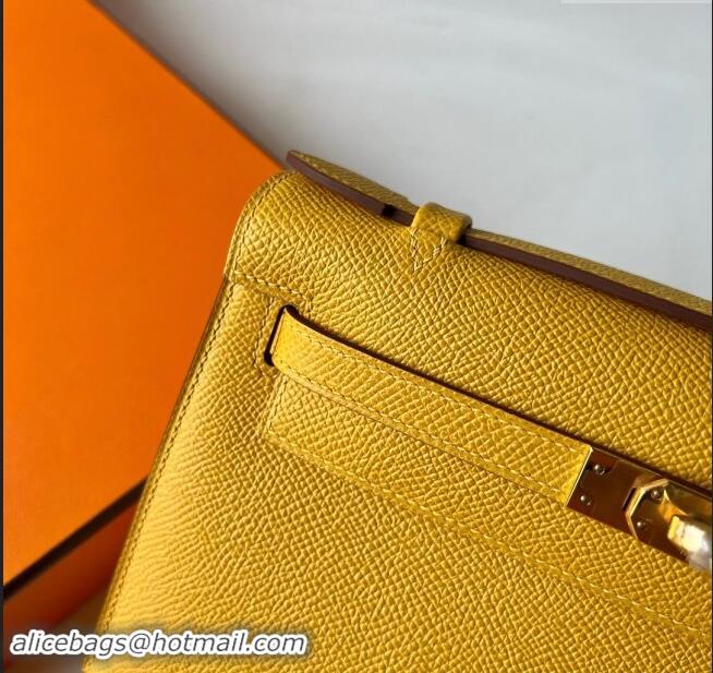 Promotional Hermes Mini Kelly Pochette Bag 22cm in Epsom Leather H022 9D Amber Yellow/Gold 2024 (Full Handmade)