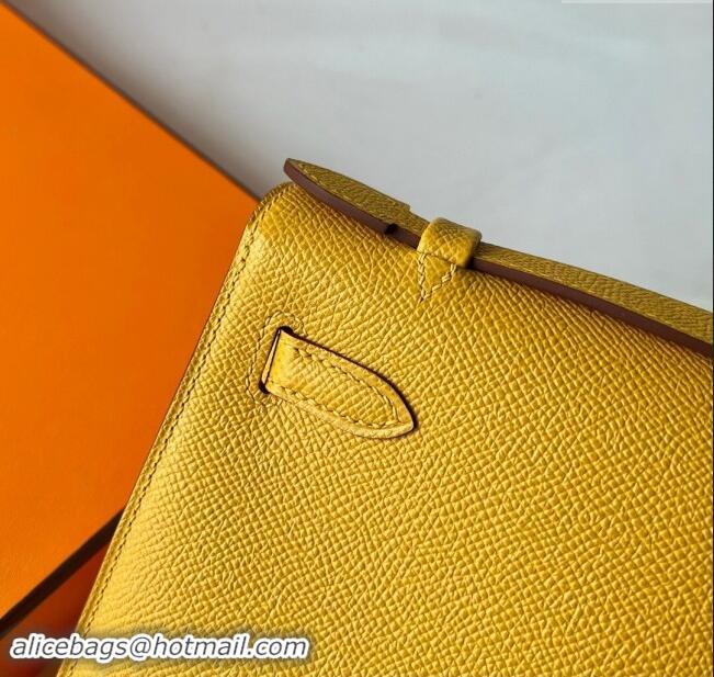 Promotional Hermes Mini Kelly Pochette Bag 22cm in Epsom Leather H022 9D Amber Yellow/Gold 2024 (Full Handmade)