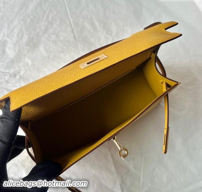 Promotional Hermes Mini Kelly Pochette Bag 22cm in Epsom Leather H022 9D Amber Yellow/Gold 2024 (Full Handmade)