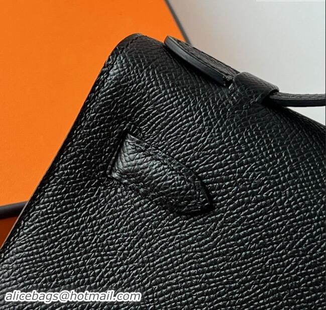 Inexpensive Hermes Mini Kelly Pochette Bag 22cm in Epsom Leather H022 Black/Silver 2024 (Full Handmade)