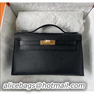 Well Crafted Hermes Mini Kelly Pochette Bag 22cm in Epsom Leather H022 Black/Gold 2024 (Full Handmade)