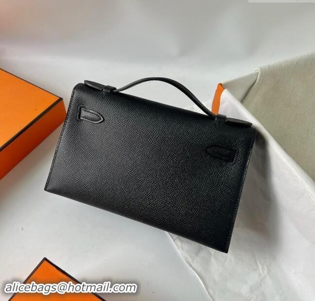 Well Crafted Hermes Mini Kelly Pochette Bag 22cm in Epsom Leather H022 Black/Gold 2024 (Full Handmade)