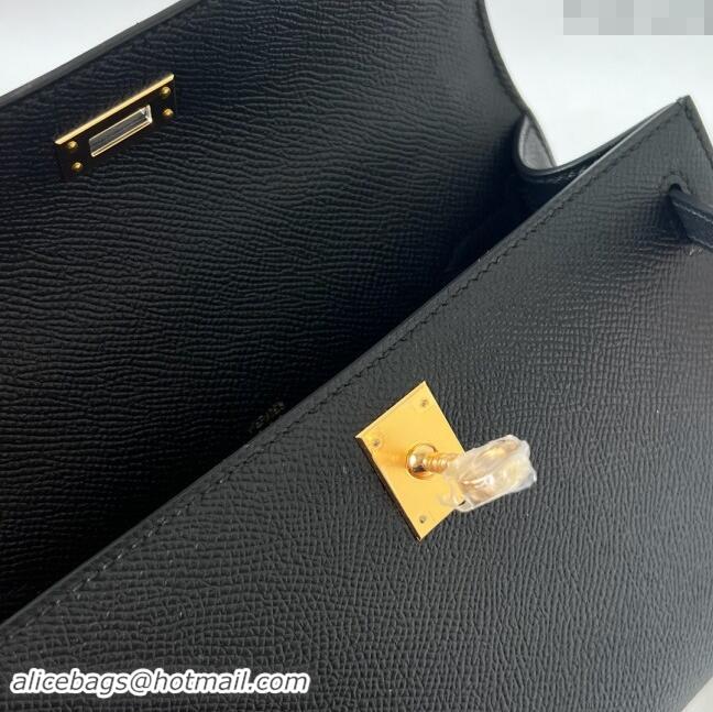 Well Crafted Hermes Mini Kelly Pochette Bag 22cm in Epsom Leather H022 Black/Gold 2024 (Full Handmade)