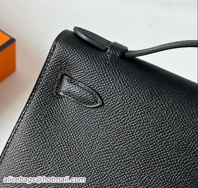 Well Crafted Hermes Mini Kelly Pochette Bag 22cm in Epsom Leather H022 Black/Gold 2024 (Full Handmade)