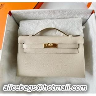 Shop Grade Hermes Mini Kelly Pochette Bag 22cm in Epsom Leather H022 CK10 Milk Shake White/Gold 2024 (Full Handmade)