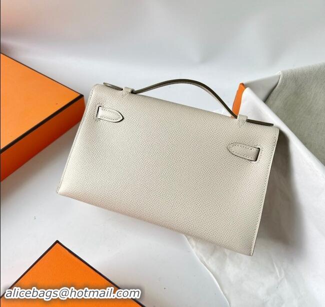 Shop Grade Hermes Mini Kelly Pochette Bag 22cm in Epsom Leather H022 CK10 Milk Shake White/Gold 2024 (Full Handmade)