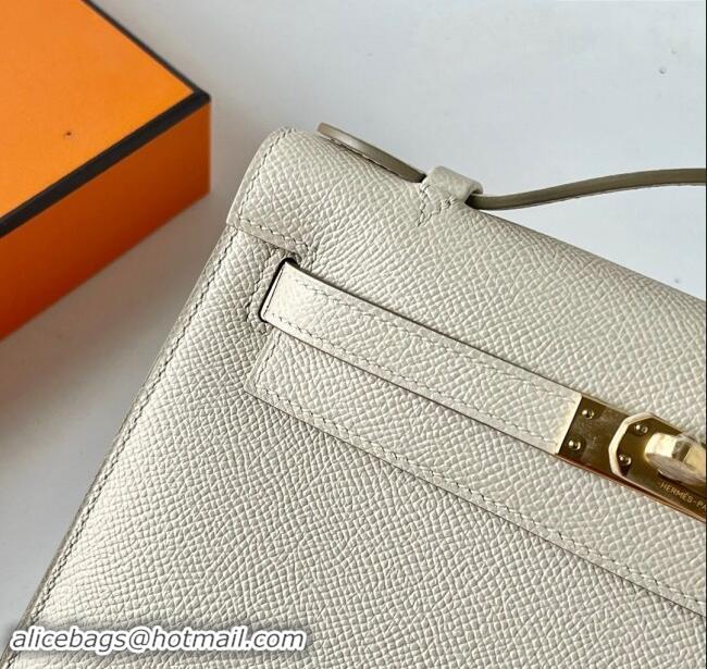 Shop Grade Hermes Mini Kelly Pochette Bag 22cm in Epsom Leather H022 CK10 Milk Shake White/Gold 2024 (Full Handmade)