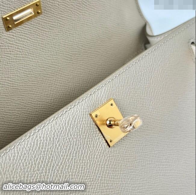 Shop Grade Hermes Mini Kelly Pochette Bag 22cm in Epsom Leather H022 CK10 Milk Shake White/Gold 2024 (Full Handmade)