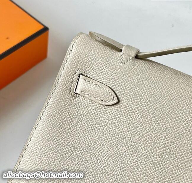 Shop Grade Hermes Mini Kelly Pochette Bag 22cm in Epsom Leather H022 CK10 Milk Shake White/Gold 2024 (Full Handmade)