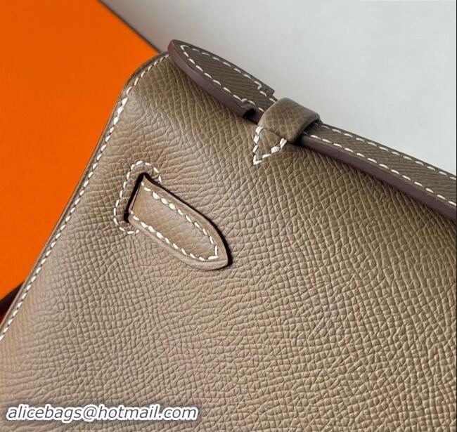 Luxurious Hermes Mini Kelly Pochette Bag 22cm in Epsom Leather H022 CK18 Etoupe/Gold 2024 (Full Handmade)