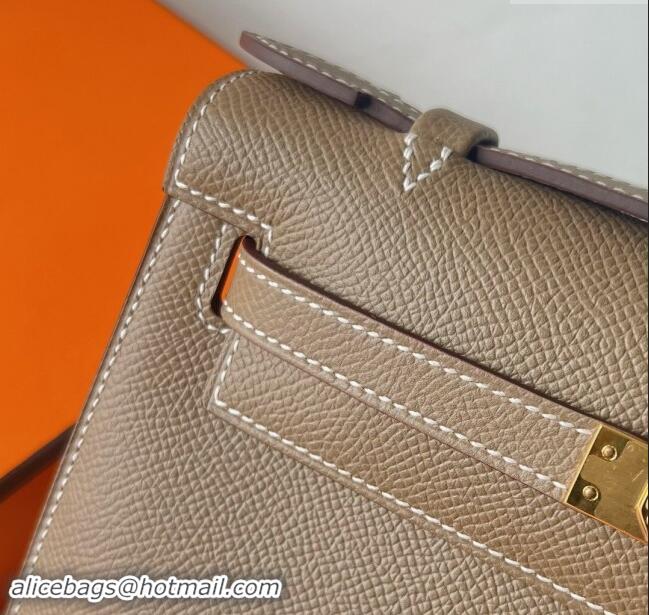 Luxurious Hermes Mini Kelly Pochette Bag 22cm in Epsom Leather H022 CK18 Etoupe/Gold 2024 (Full Handmade)