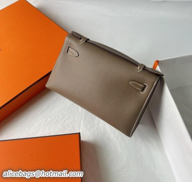 Luxurious Hermes Mini Kelly Pochette Bag 22cm in Epsom Leather H022 CK18 Etoupe/Gold 2024 (Full Handmade)