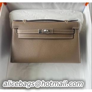 Grade Quality Hermes Mini Kelly Pochette Bag 22cm in Epsom Leather H022 CK18 Etoupe/Silver 2024 (Full Handmade)