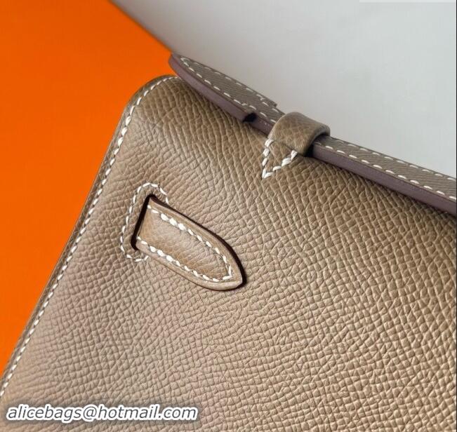 Grade Quality Hermes Mini Kelly Pochette Bag 22cm in Epsom Leather H022 CK18 Etoupe/Silver 2024 (Full Handmade)