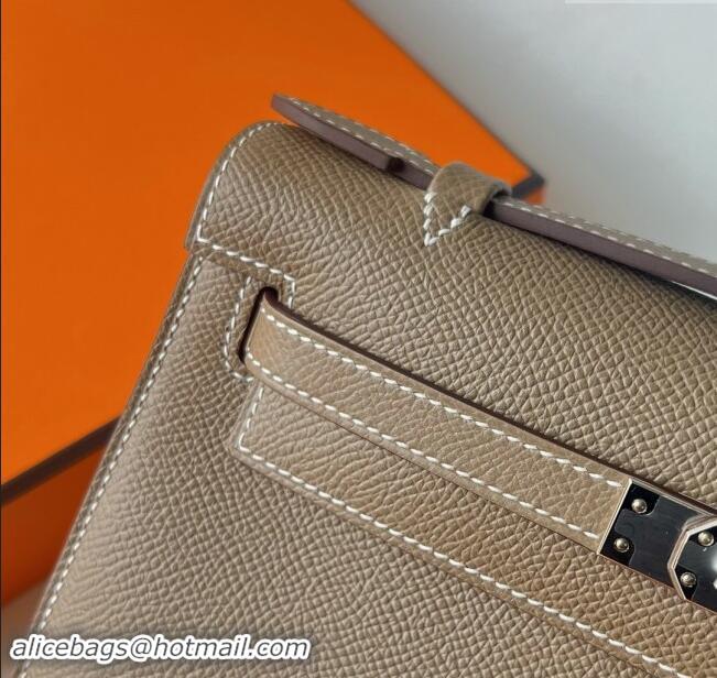 Grade Quality Hermes Mini Kelly Pochette Bag 22cm in Epsom Leather H022 CK18 Etoupe/Silver 2024 (Full Handmade)